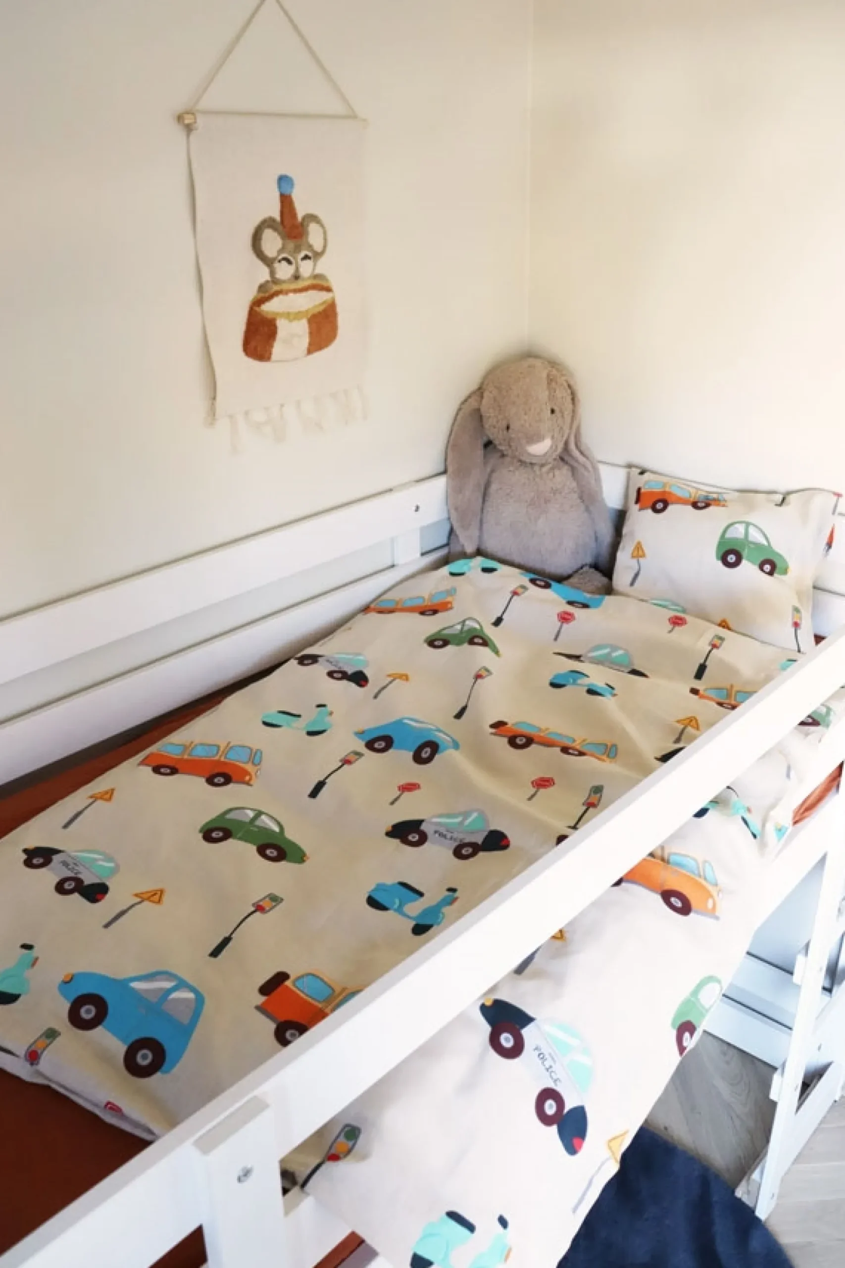 Sengetøj med biler - 100% bomuld - Baby sengetøj 70x100 cm - Biler, lyssignaler og skilte