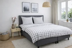 Sengetøj 140x220 cm - Bæk og Bølge - 100% bomulds krep - Grå tern