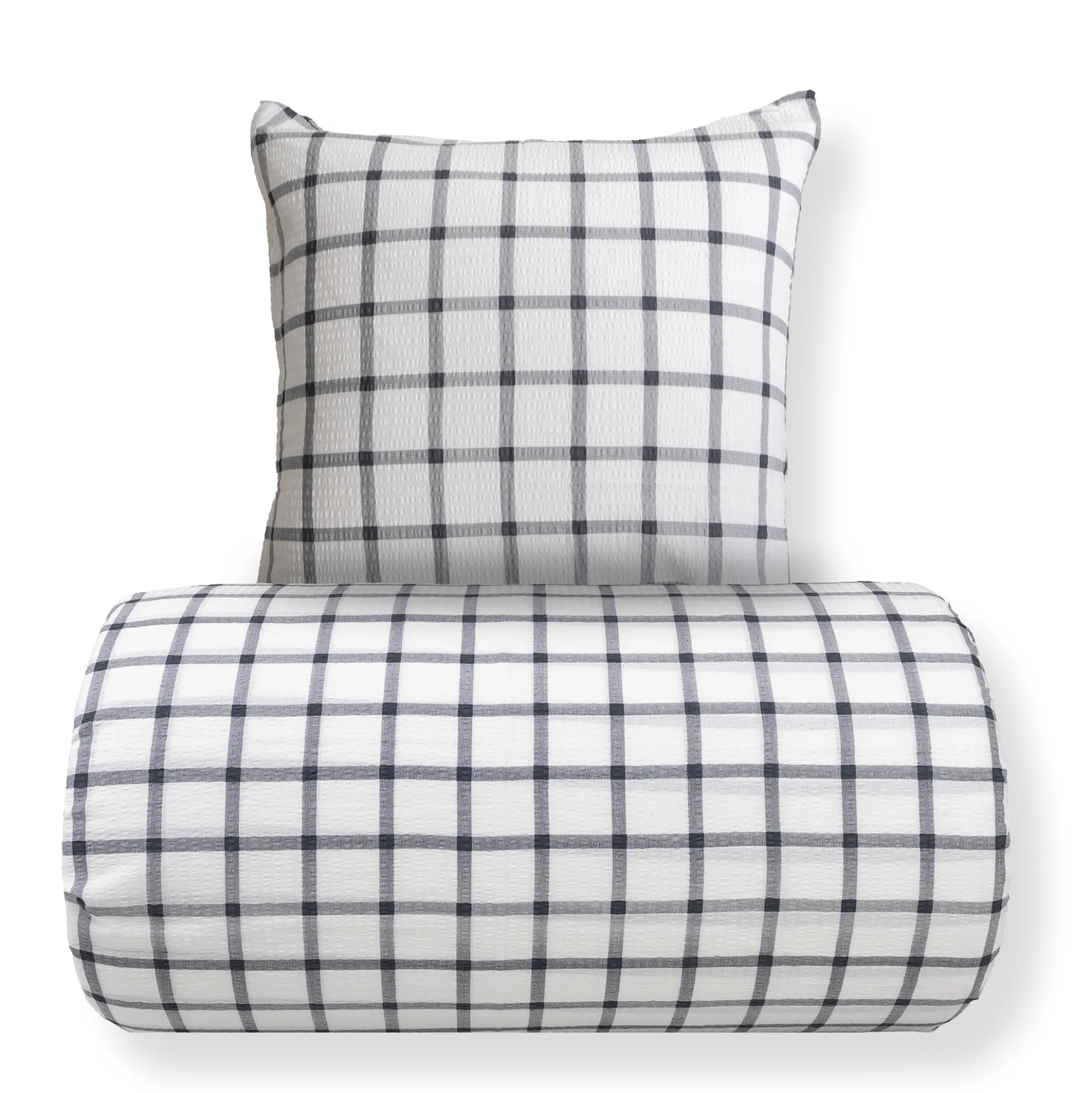 Sengetøj 140x220 cm - Bæk og Bølge - 100% bomulds krep - Grå tern