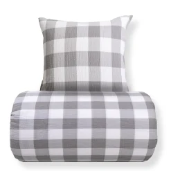 Sengetøj 150x210 cm - Bæk og Bølge - 100% bomulds krep - Grå tern