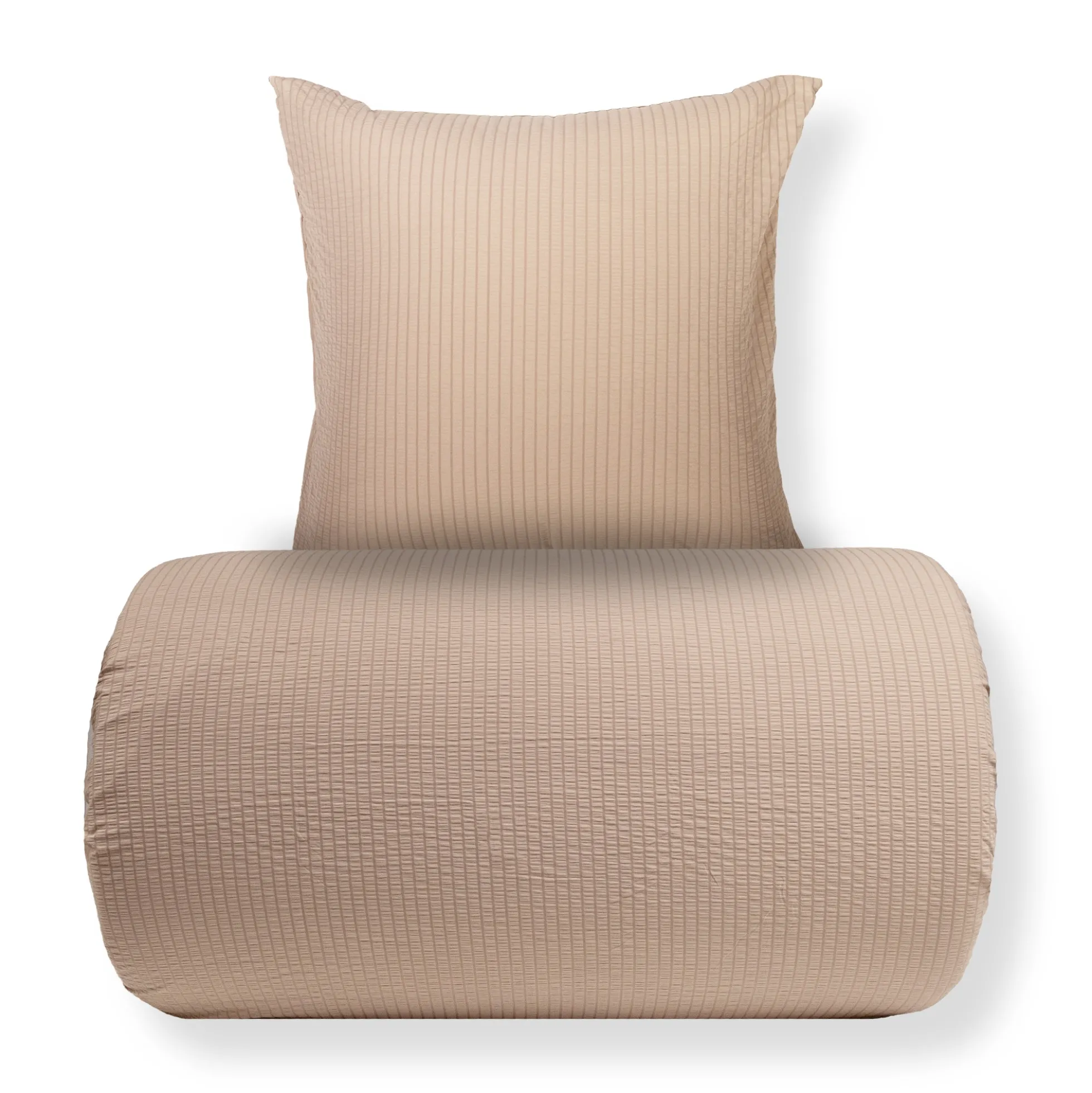 Sengetøj 140x200 cm - Bæk og bølge - Microfiber - Sandfarvet seer sucker