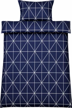 Sengetøj 140x200 cm - 100% bomuld - Blåt med hvide harlekintern