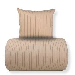 Sengetøj 140x200 cm - 100% bomuld - Sandfarvet med brune striber