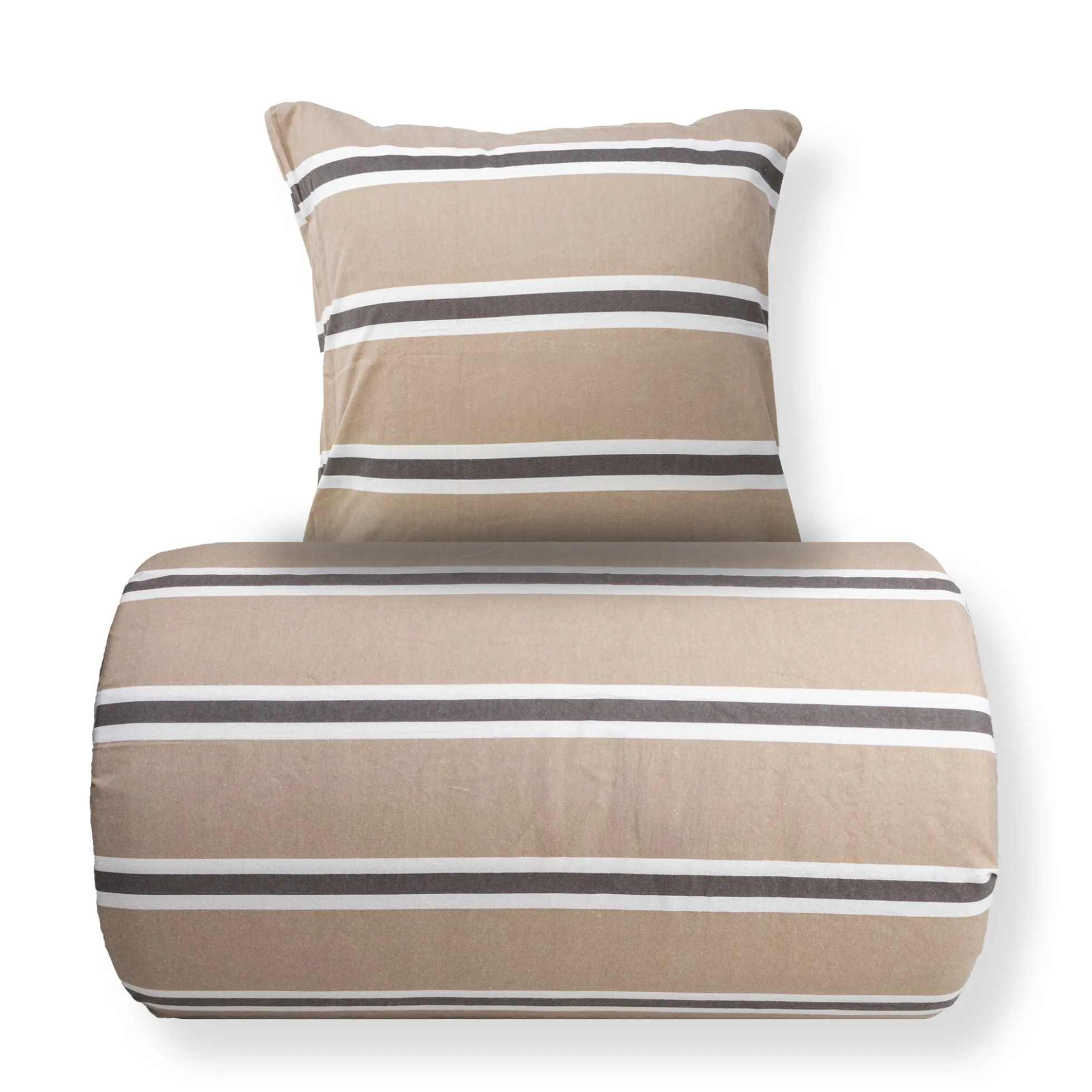 Sengetøj 140x220 cm - Bomulds flonel - Beige med striber