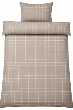 Sengetøj 140x220 cm - Bomulds flonel - Beige med hvide tern