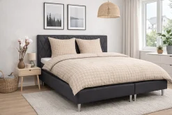 Sengetøj 140x220 cm - Bomulds flonel - Beige med hvide tern