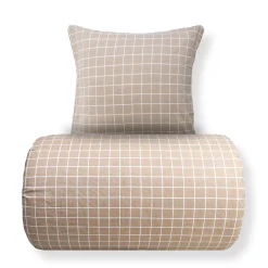 Sengetøj 140x220 cm - Bomulds flonel - Beige med hvide tern