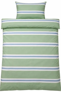 Sengetøj 140x220 cm - Bomulds flonel - Grøn med striber