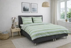 Sengetøj 140x220 cm - Bomulds flonel - Grøn med striber