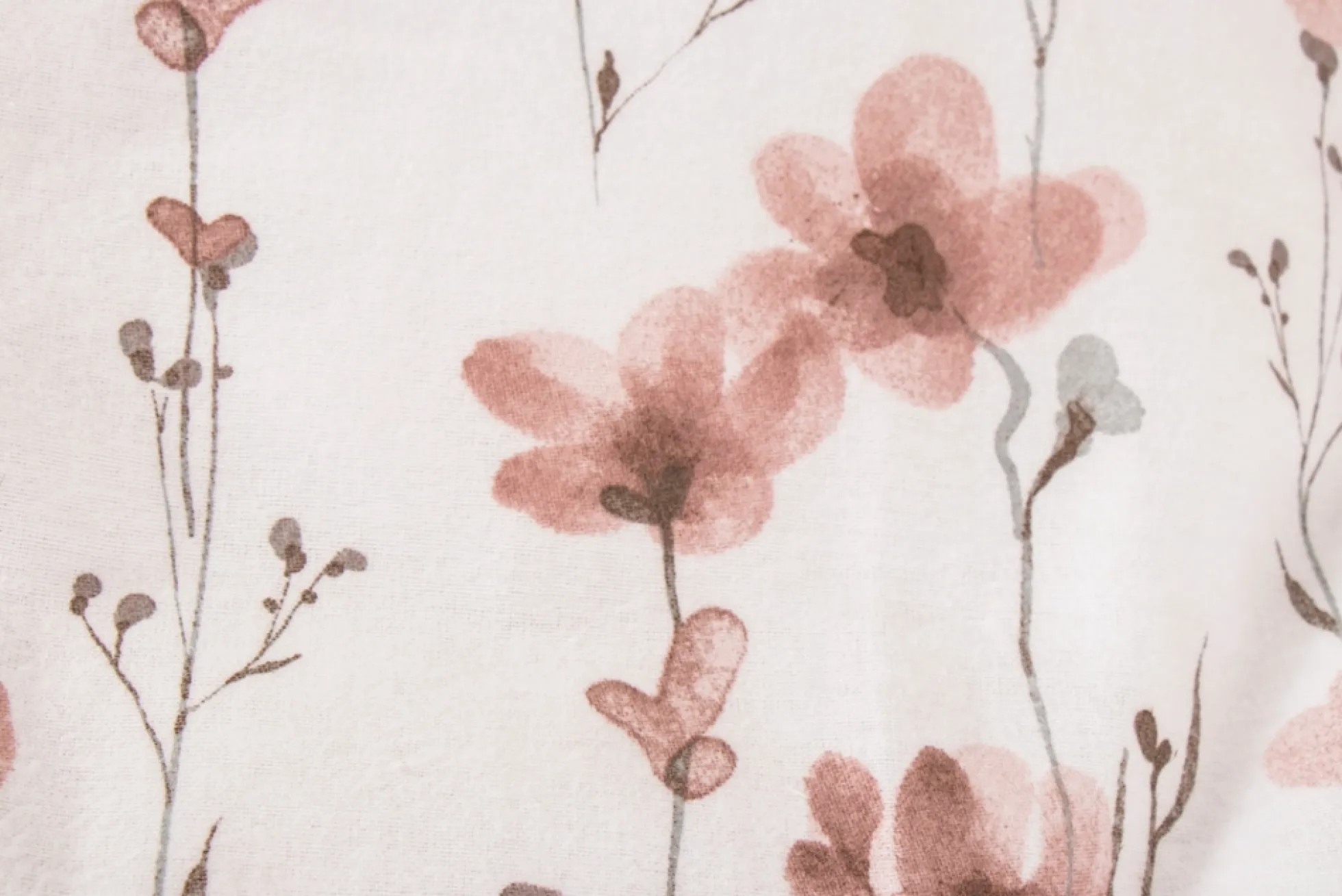 Sengetøj 140x220 cm - Bomulds flonel - Hvid med rosa blomster