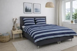 Sengetøj 140x220 cm - Bomulds flonel - Mørkeblå med striber