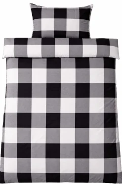 Sengetøj 150x210 cm - Bomulds flonel - Sorte og hvide tern