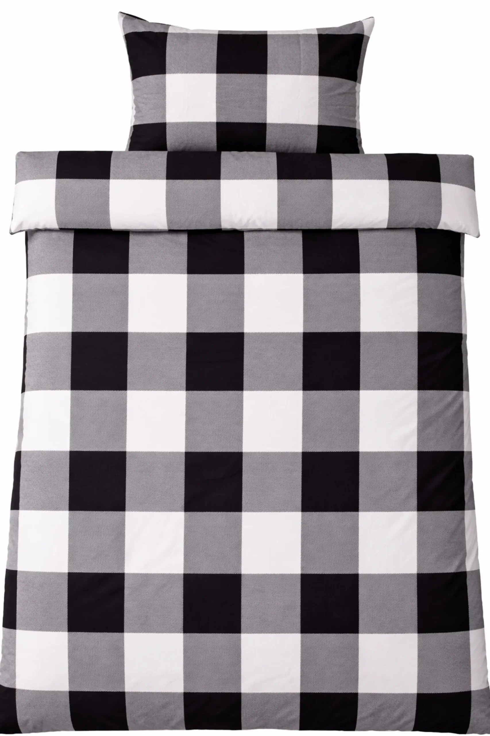 Sengetøj 150x210 cm - Bomulds flonel - Sorte og hvide tern
