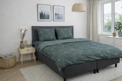 Sengetøj 140x200 cm - Bomuldssatin - Big Flower green - Vendbart blomster print
