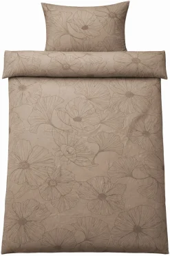 Sengetøj 150x210 cm - Bomuldssatin - Big Flower sand - Vendbart blomster print