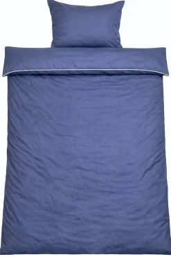Sengetøj 140x220 cm - 100% bomuldssatin - Blå med lyseblå pipingkant
