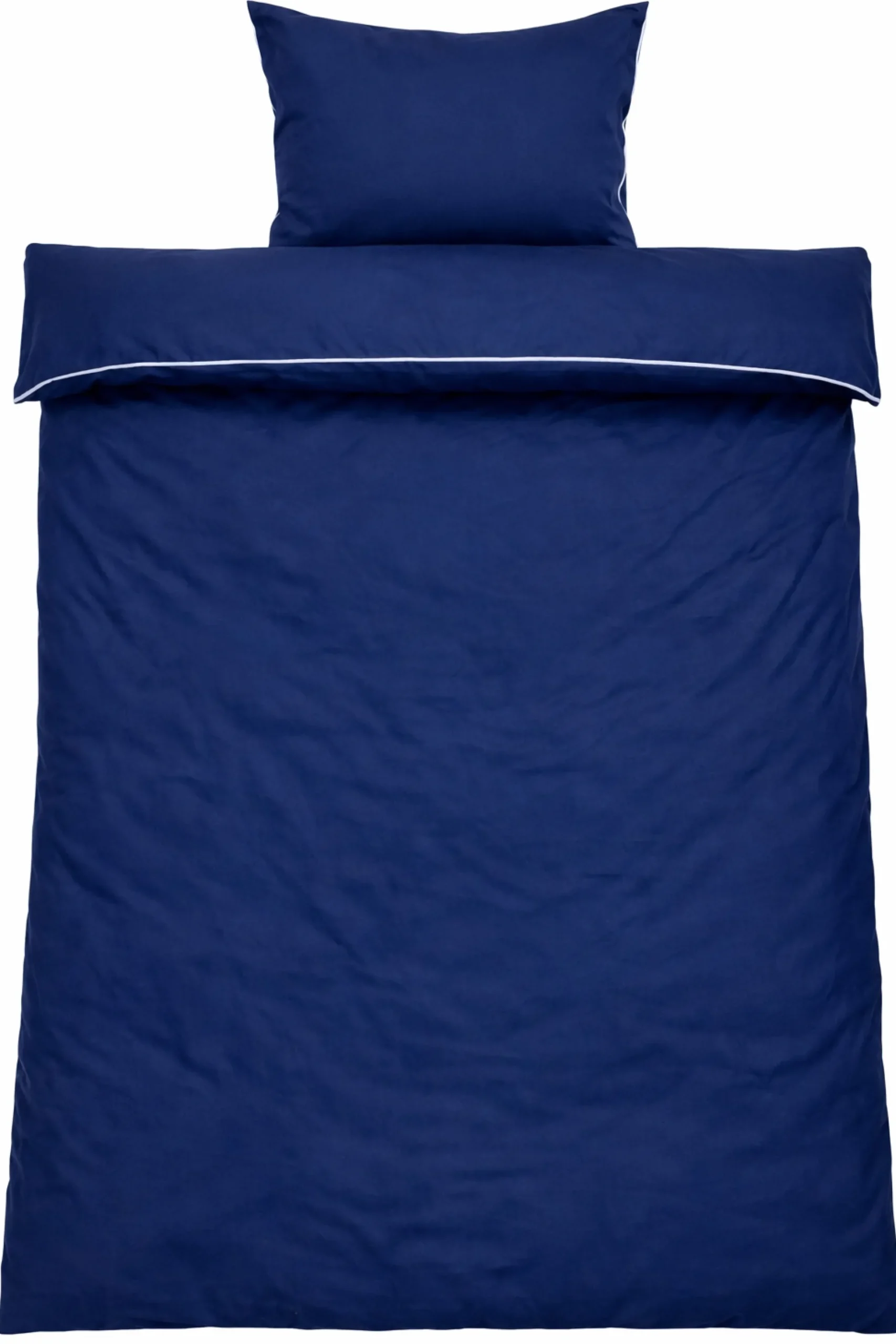 Sengetøj 140x220 cm - 100% bomuldssatin - Blå med hvid pipingkant