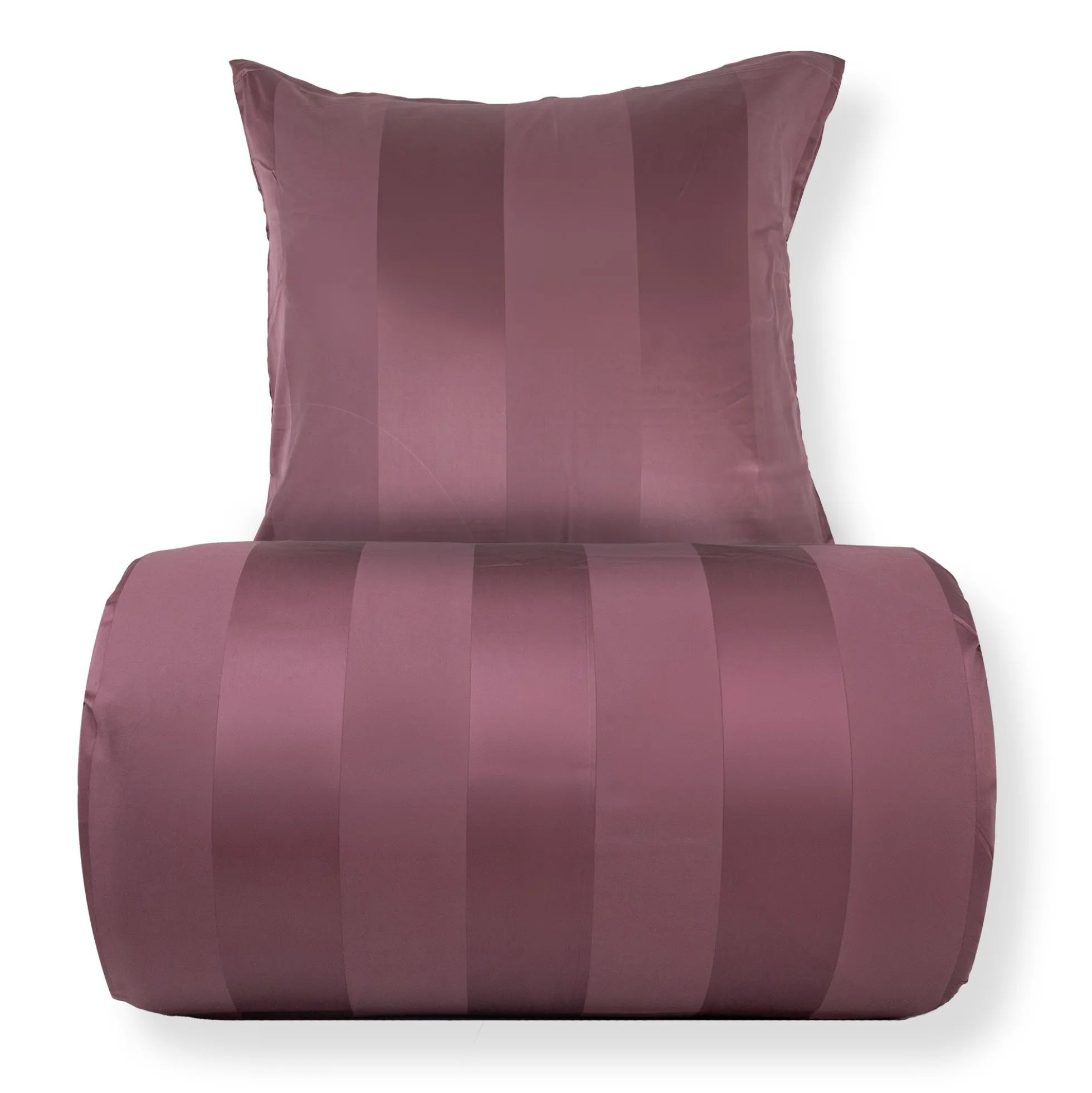 Sengetøj 140x220 cm - 100% bomuldssatin - Blommefarvet brede striber