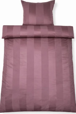 Sengetøj 140x220 cm - 100% bomuldssatin - Blommefarvet brede striber