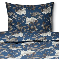 Sengetøj 140x200 cm - Bomuldssatin - Blossom blue - Blomster print