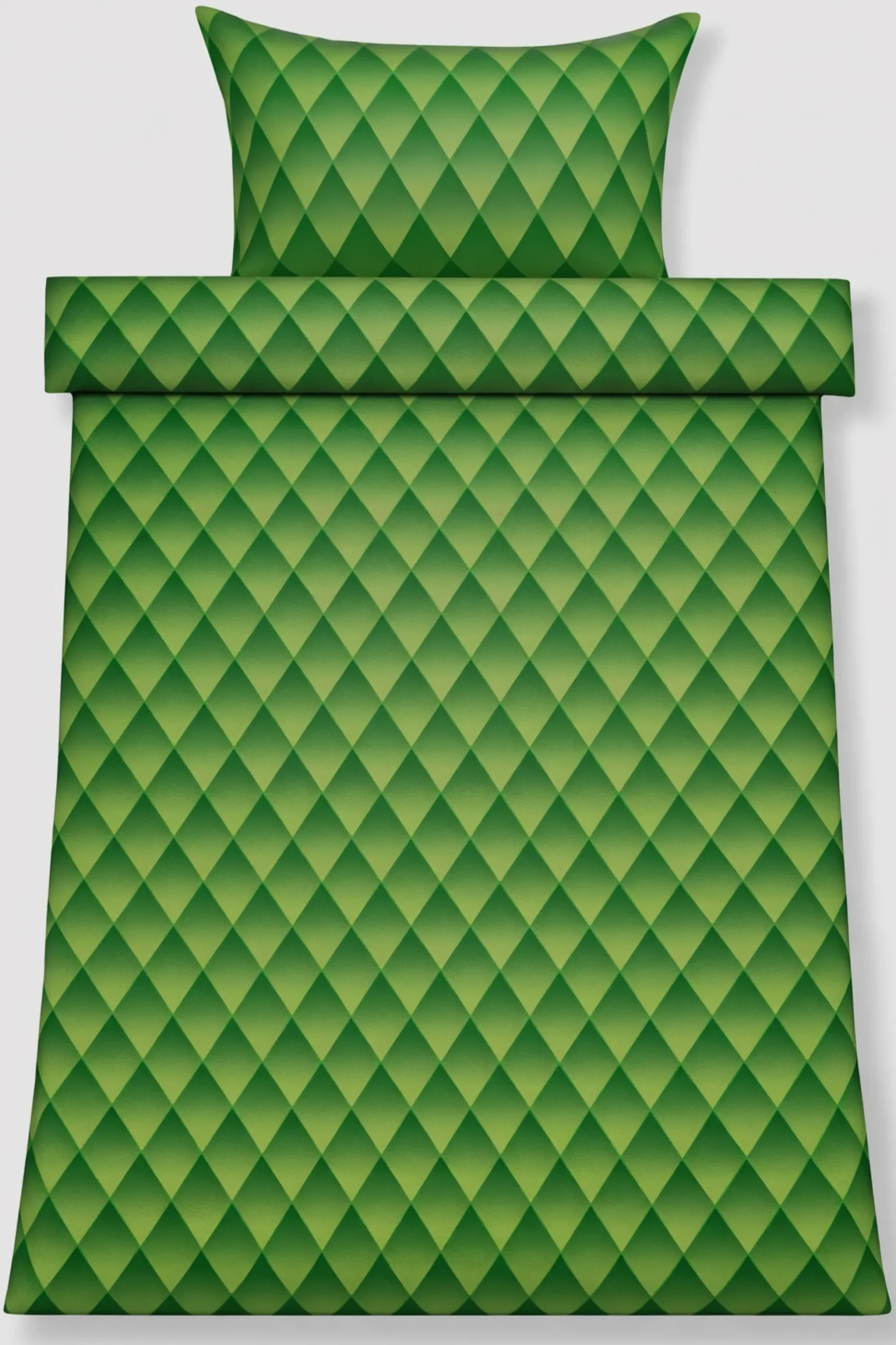 Sengetøj 140x200 cm - 100% bomuldssatin - Grønt 3D harlekinmønster