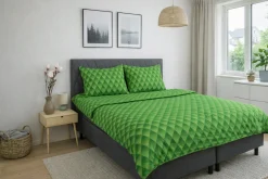 Sengetøj 140x200 cm - 100% bomuldssatin - Grønt 3D harlekinmønster