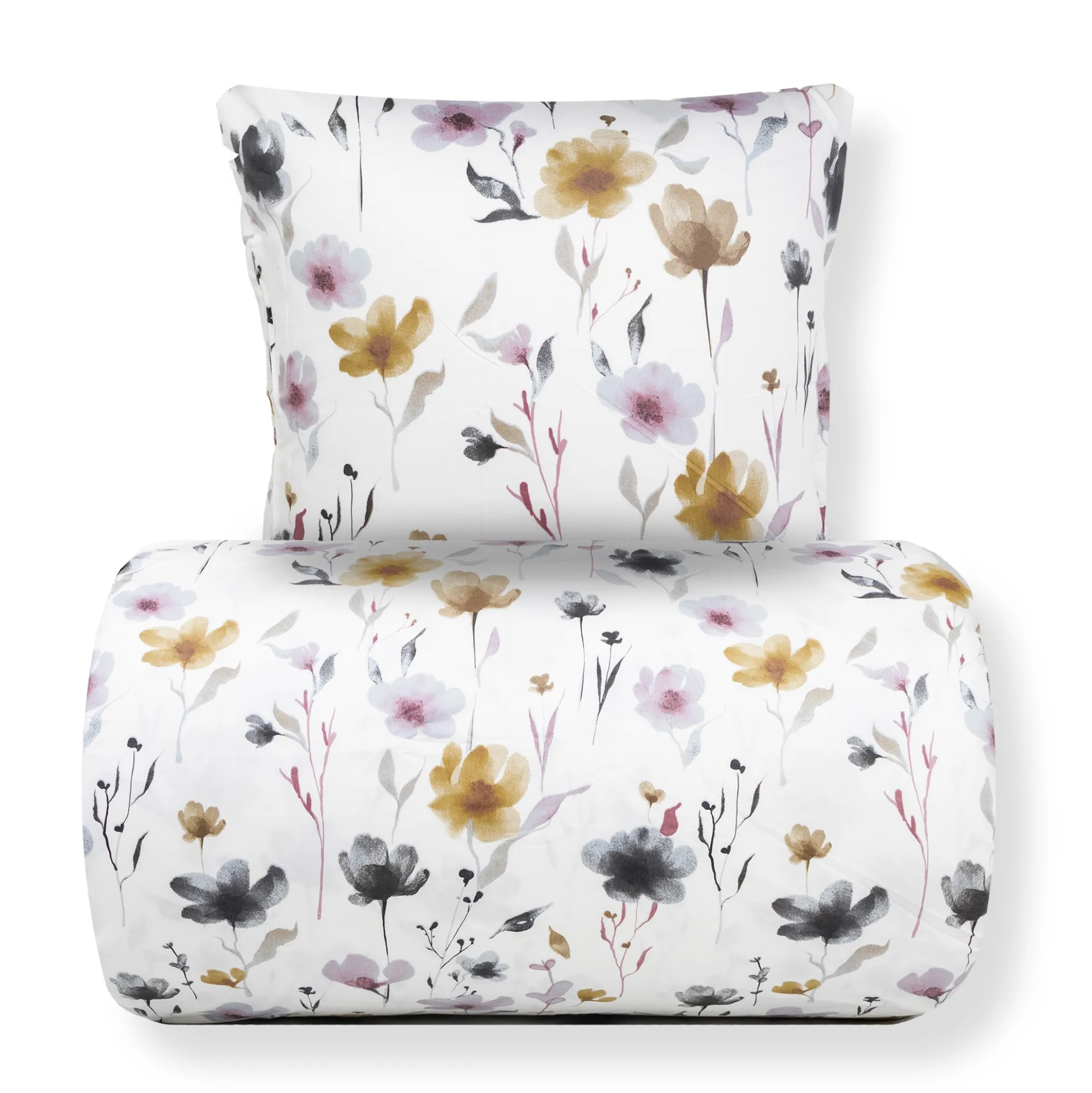 Sengetøj 150x210 cm - bomuldssatin - Hvidt blomster print