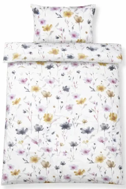 Sengetøj 150x210 cm - bomuldssatin - Hvidt blomster print