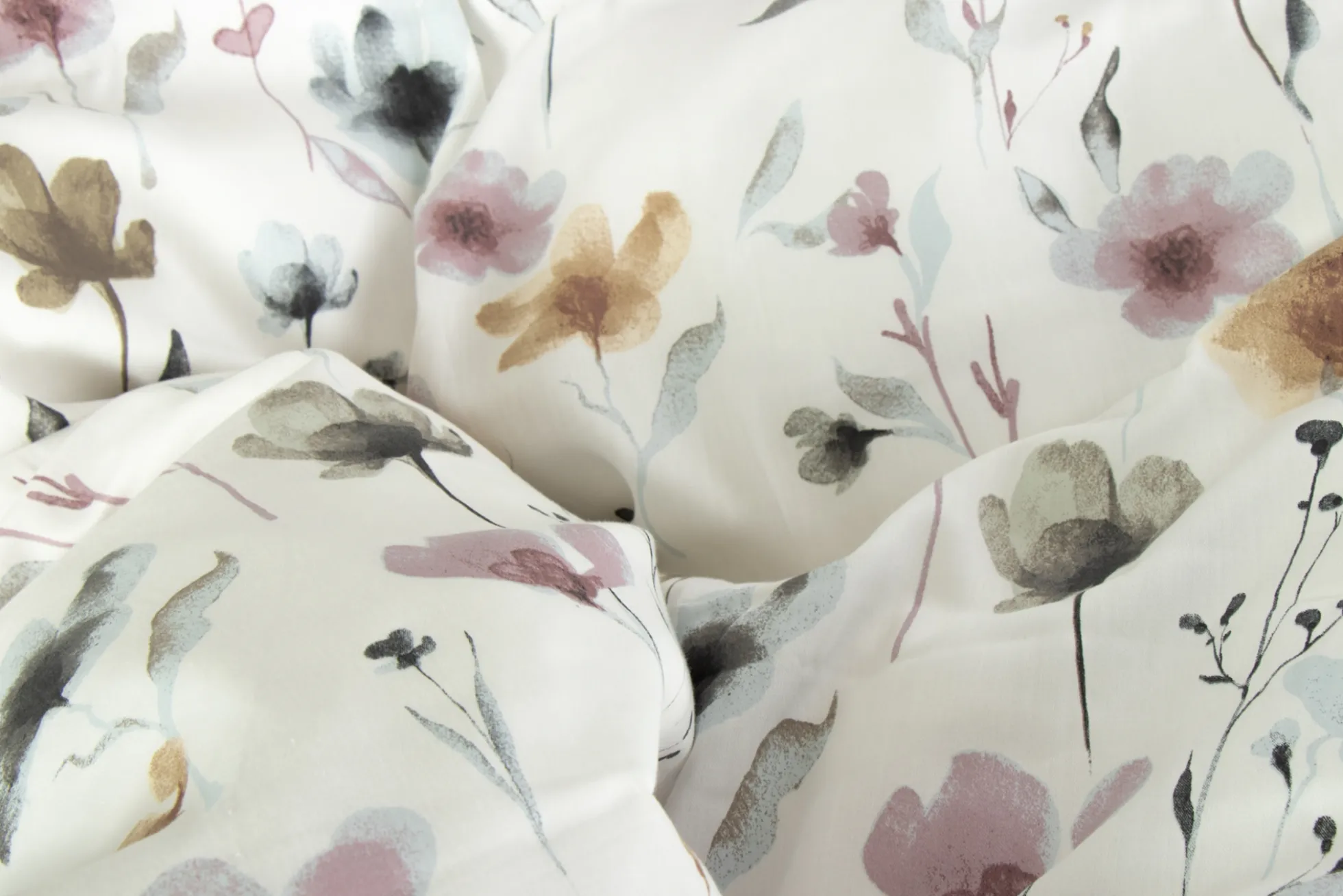 Sengetøj 150x210 cm - bomuldssatin - Hvidt blomster print
