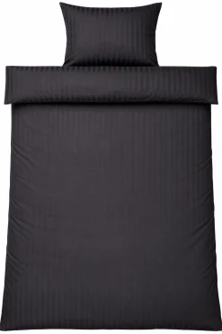 Sengetøj 150x210 cm - 100% bomuldssatin - Klassisk mørkegrå striber