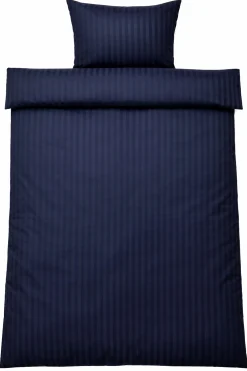 Sengetøj 150x210 cm - 100% bomuldssatin - Klassisk mørkeblå striber