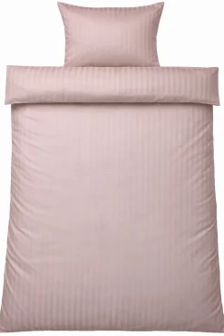 Sengetøj 150x210 cm - 100% bomuldssatin - Klassisk lyserøde striber