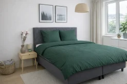 Sengetøj 150x210 cm - 100% bomuldssatin - Klassisk grønne striber