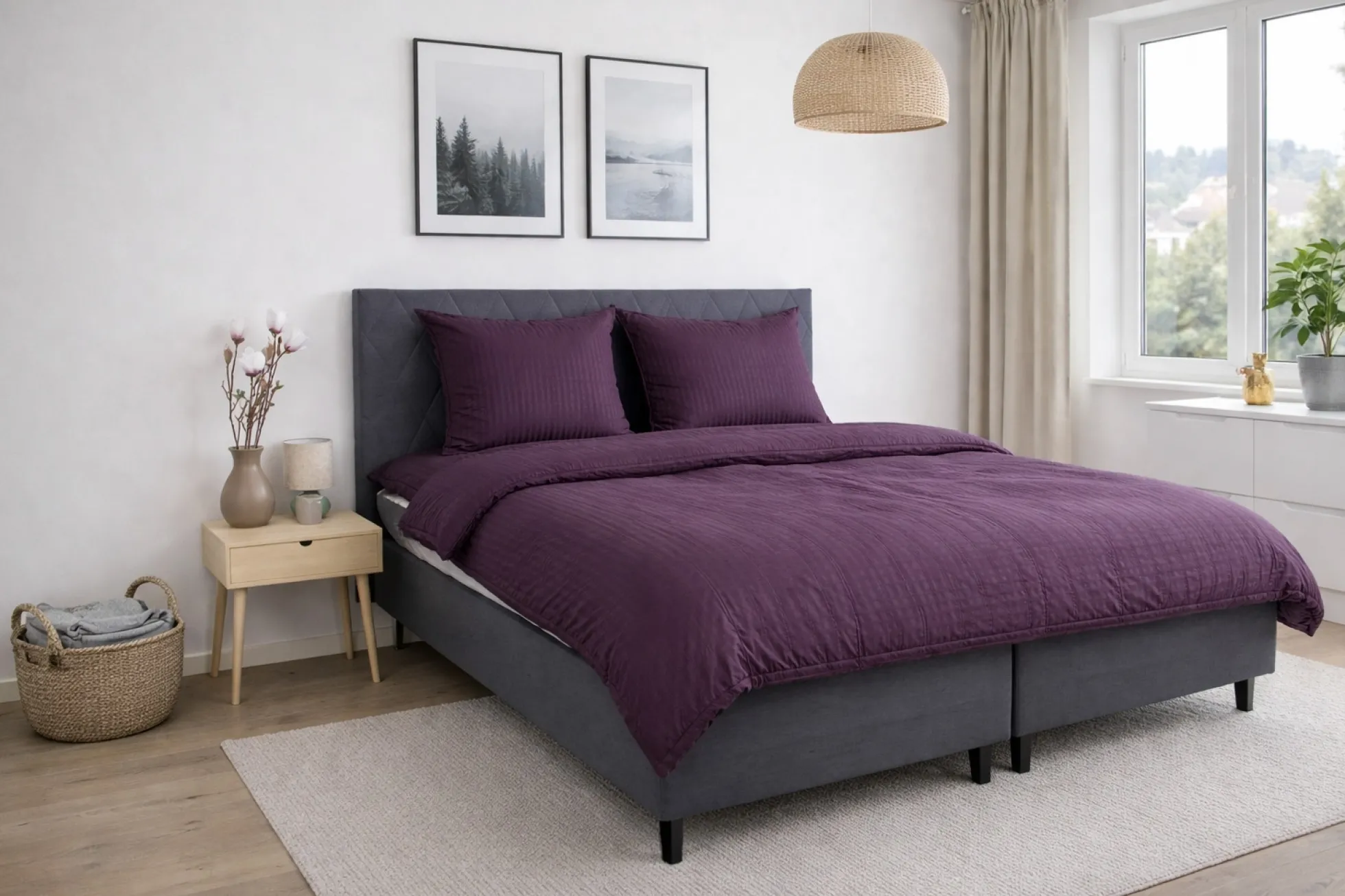 Sengetøj 140x220 cm - 100% bomuldssatin - Klassisk lilla striber