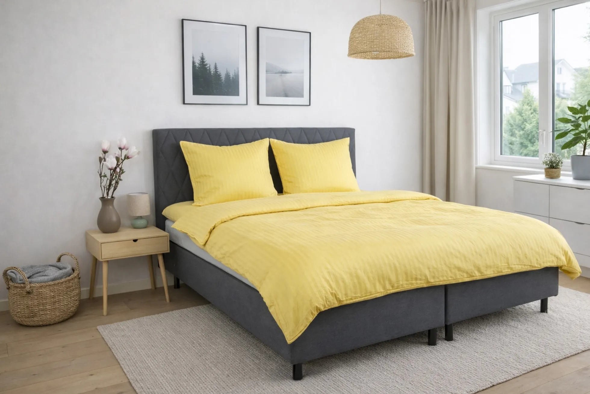 Sengetøj 140x220 cm - 100% bomuldssatin - Klassisk gule striber