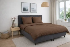 Sengetøj 140x200 cm - 100% bomuldssatin - Klassisk okkerfarvet striber