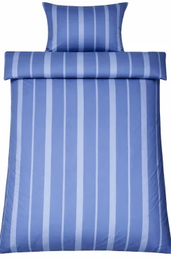 Sengetøj 140x220 cm - 100% bomuldssatin - Lana - Blå og lyseblå striber