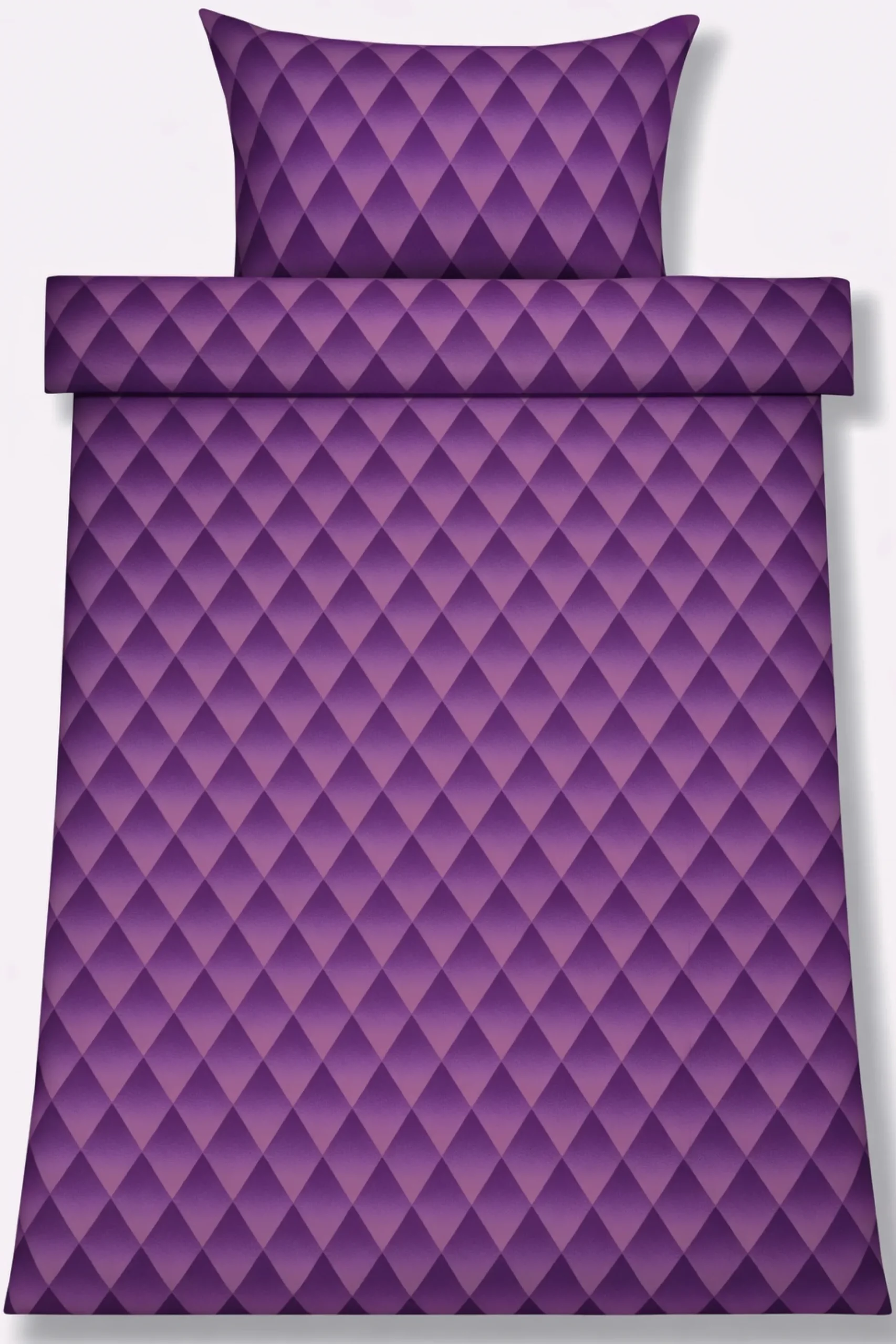 Sengetøj 140x200 cm - 100% bomuldssatin - Lilla 3D harlekinmønster