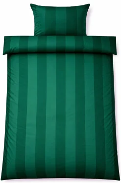 Sengetøj 140x220 cm - 100% bomuldssatin - Lone - Grønne jacquardvævet striber