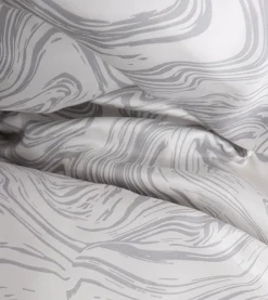 Sengetøj 140x200 cm - Bomuldssatin - Lysegråt marble print