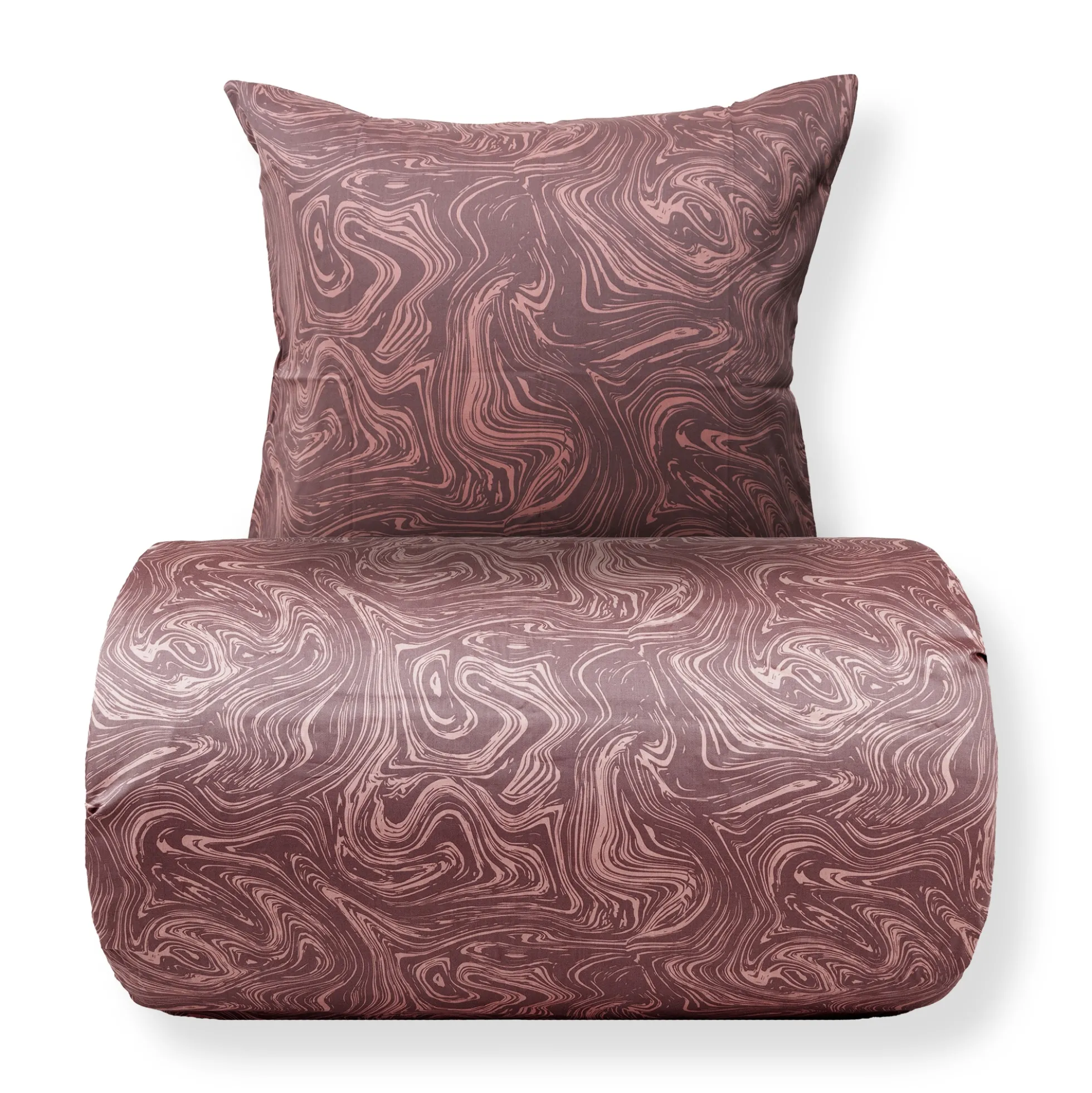 Sengetøj 140x220 cm - Bomuldssatin - Mørk rosa marble print