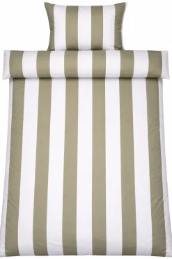 Sengetøj 140x200 cm - 100% bomuldssatin - Nordic Stripe - Brede olivengrønne striber