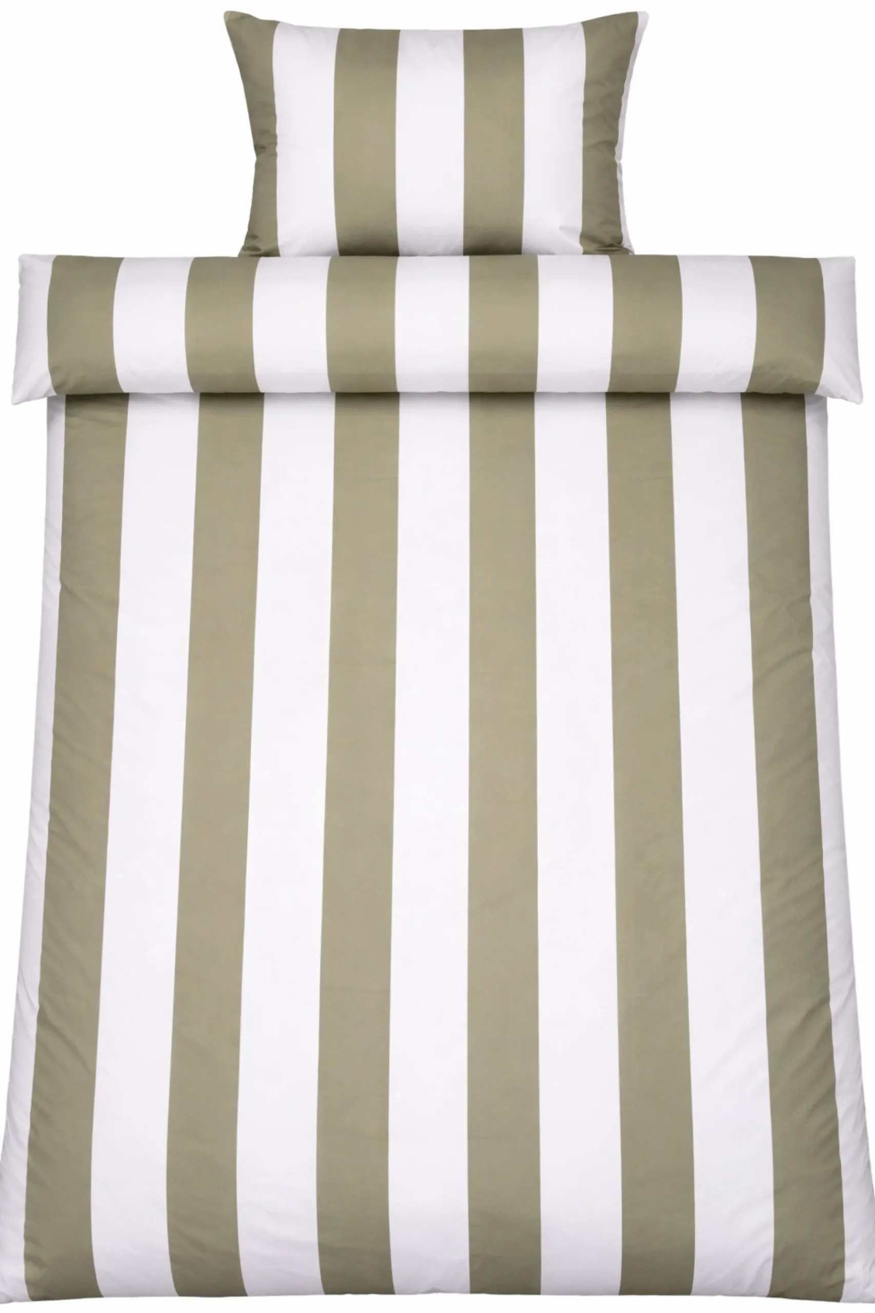 Sengetøj 140x200 cm - 100% bomuldssatin - Nordic Stripe - Brede olivengrønne striber