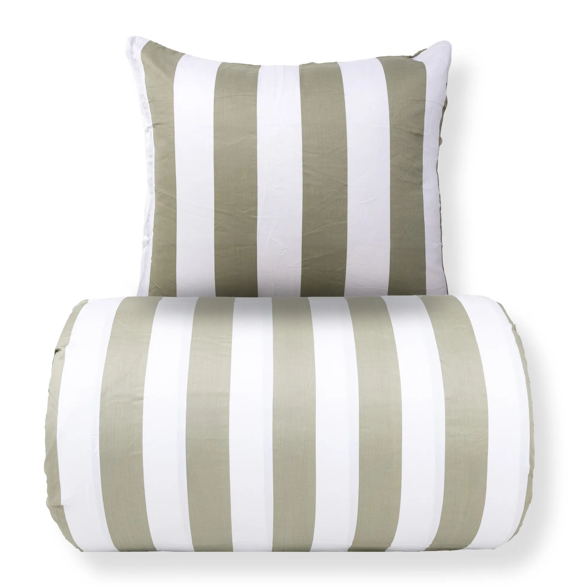 Sengetøj 140x200 cm - 100% bomuldssatin - Nordic Stripe - Brede olivengrønne striber