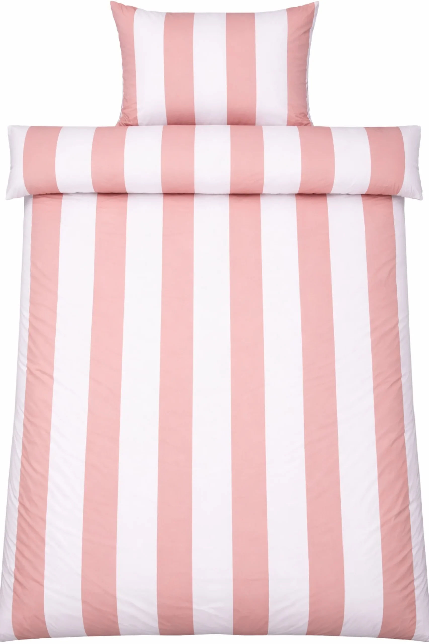 Sengetøj 140x200 cm - 100% bomuldssatin - Nordic Stripe - Brede lyserøde striber