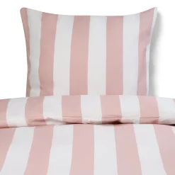 Sengetøj 140x200 cm - 100% bomuldssatin - Nordic Stripe - Brede lyserøde striber