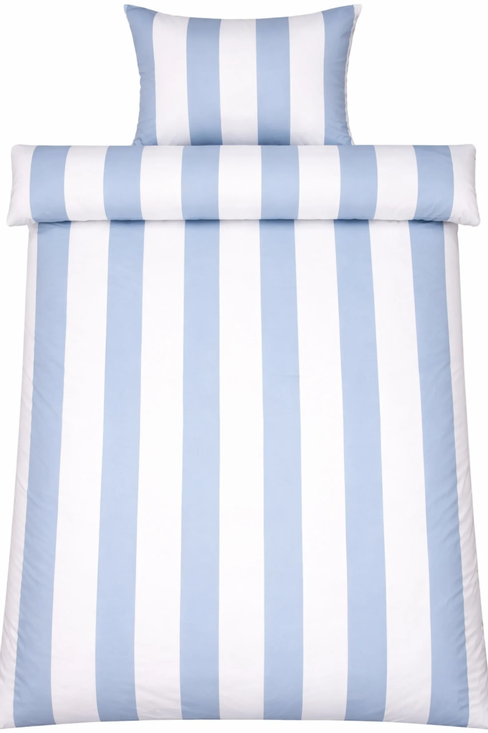 Sengetøj 140x200 cm - 100% bomuldssatin - Nordic Stripe - Brede lyseblå striber