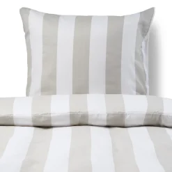 Sengetøj 140x200 cm - 100% bomuldssatin - Nordic Stripe - Brede grå striber