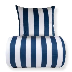 Sengetøj 140x200 cm - 100% bomuldssatin - Nordic Stripe - Brede blå striber