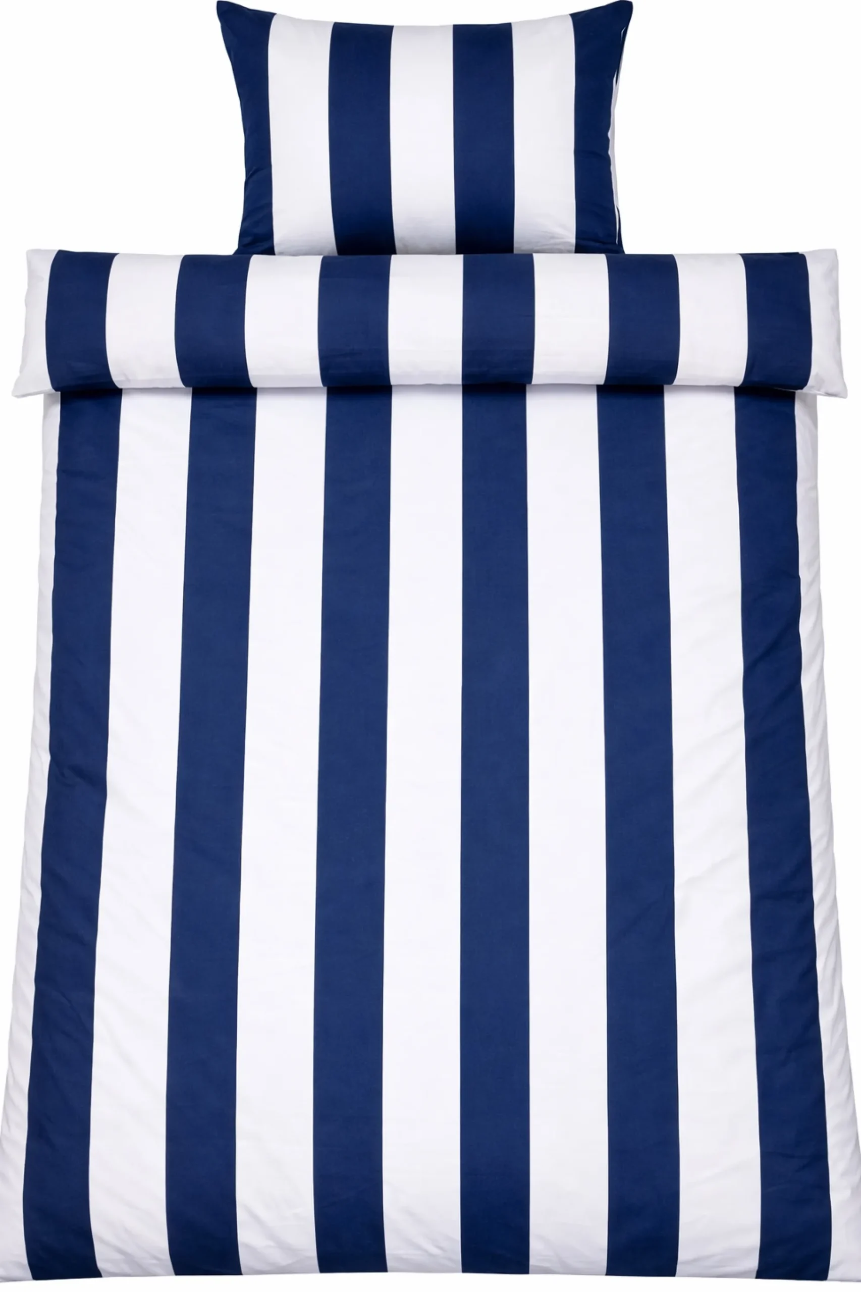 Sengetøj 140x200 cm - 100% bomuldssatin - Nordic Stripe - Brede blå striber